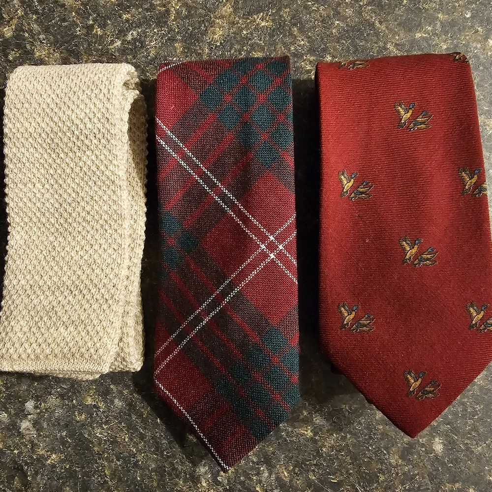 Men's Lot of 3 Necktie Ties Wool Hunting Horn, Lands End, Crawford Geese Plaid